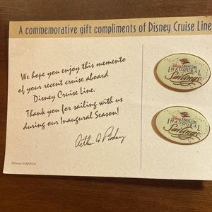 Two 1998 Disney Cruise Inaugural Commemorative Pins on Original Card.